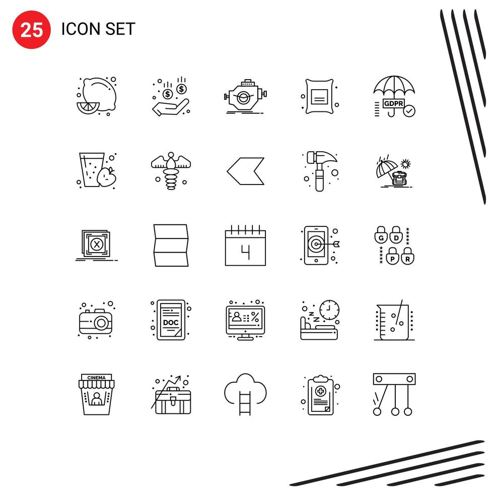 pictograma conjunto de 25 sencillo líneas de seguridad trigo industria comida cebada editable vector diseño elementos