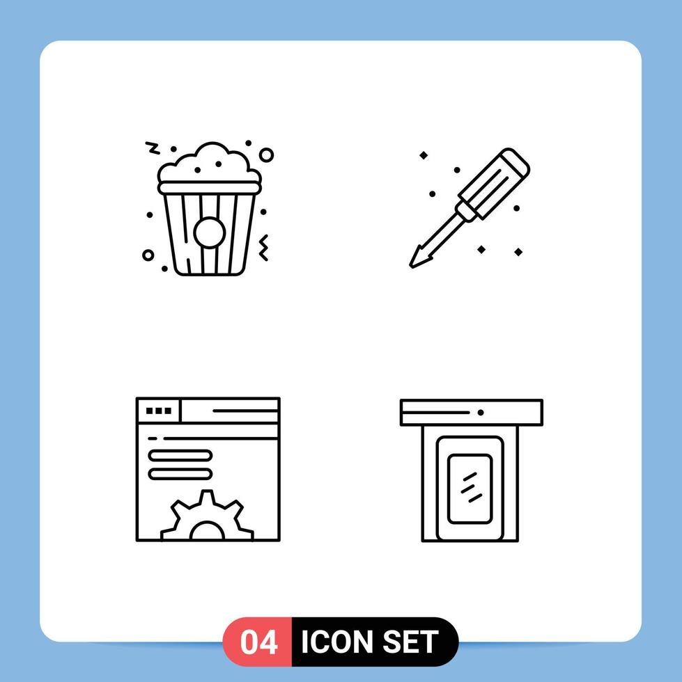 Stock Vector Icon Pack of 4 Line Signs and Symbols for popcorn server food plumbing web brower Editable Vector Design Elements