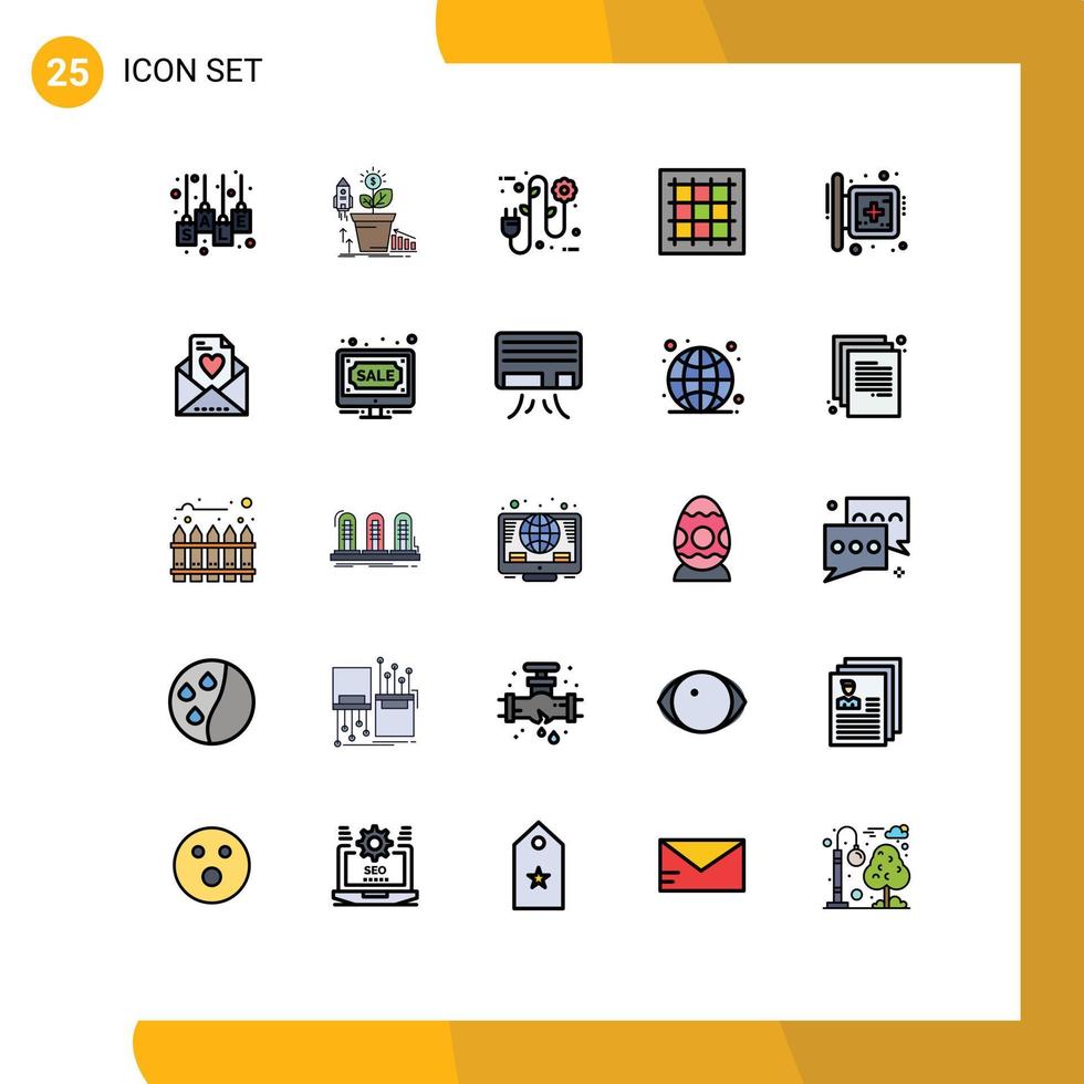 25 Universal Filled line Flat Colors Set for Web and Mobile Applications area graph money grid electrical plug Editable Vector Design Elements