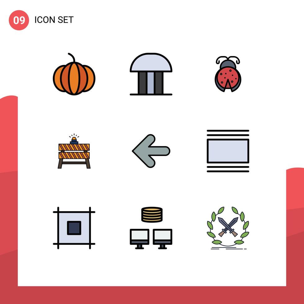User Interface Pack of 9 Basic Filledline Flat Colors of arrows road insect closed construction Editable Vector Design Elements