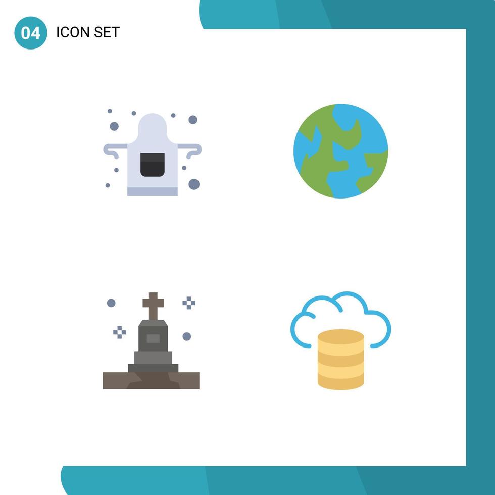 Editable Vector Line Pack of 4 Simple Flat Icons of apron tomb earth death cloud Editable Vector Design Elements