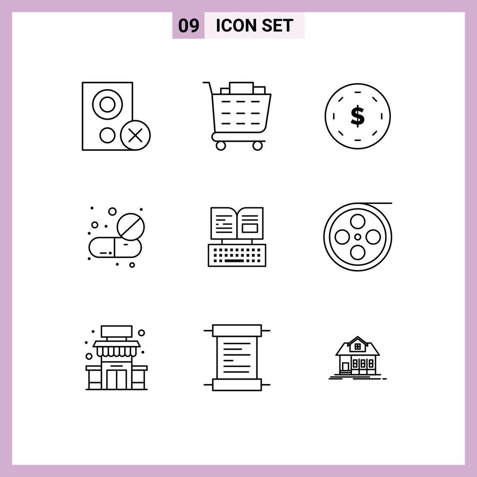 Universal Icon Symbols Group of 9 Modern Outlines of key pills business medicine capsule Editable Vector Design Elements
