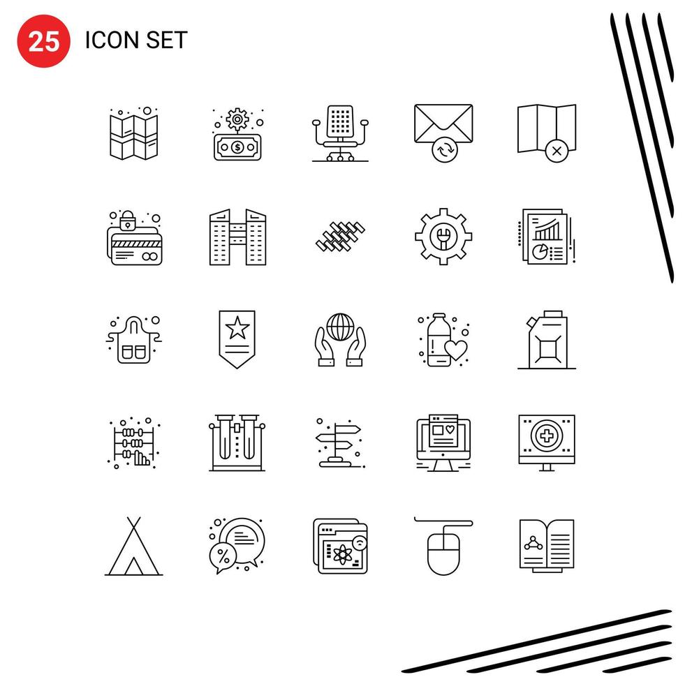 Group of 25 Lines Signs and Symbols for card protection map office delete sync Editable Vector Design Elements