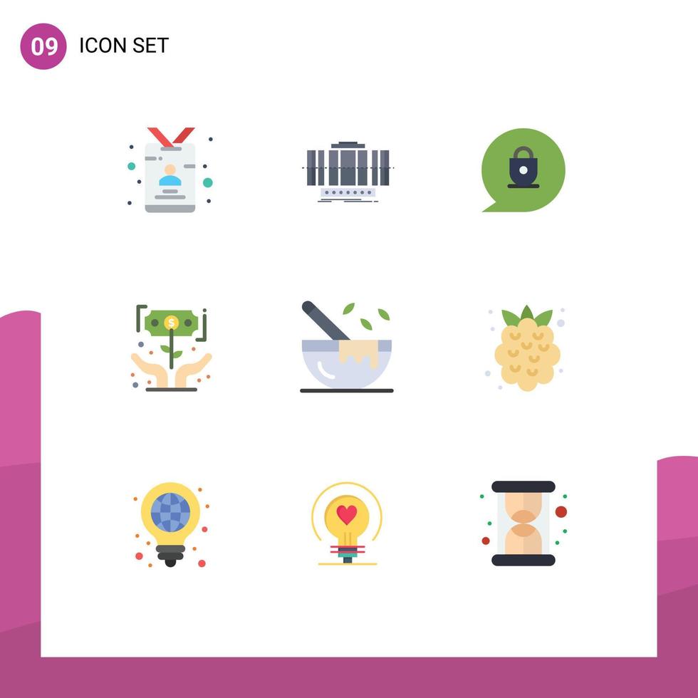 Set of 9 Modern UI Icons Symbols Signs for money investment wind growth locked Editable Vector Design Elements