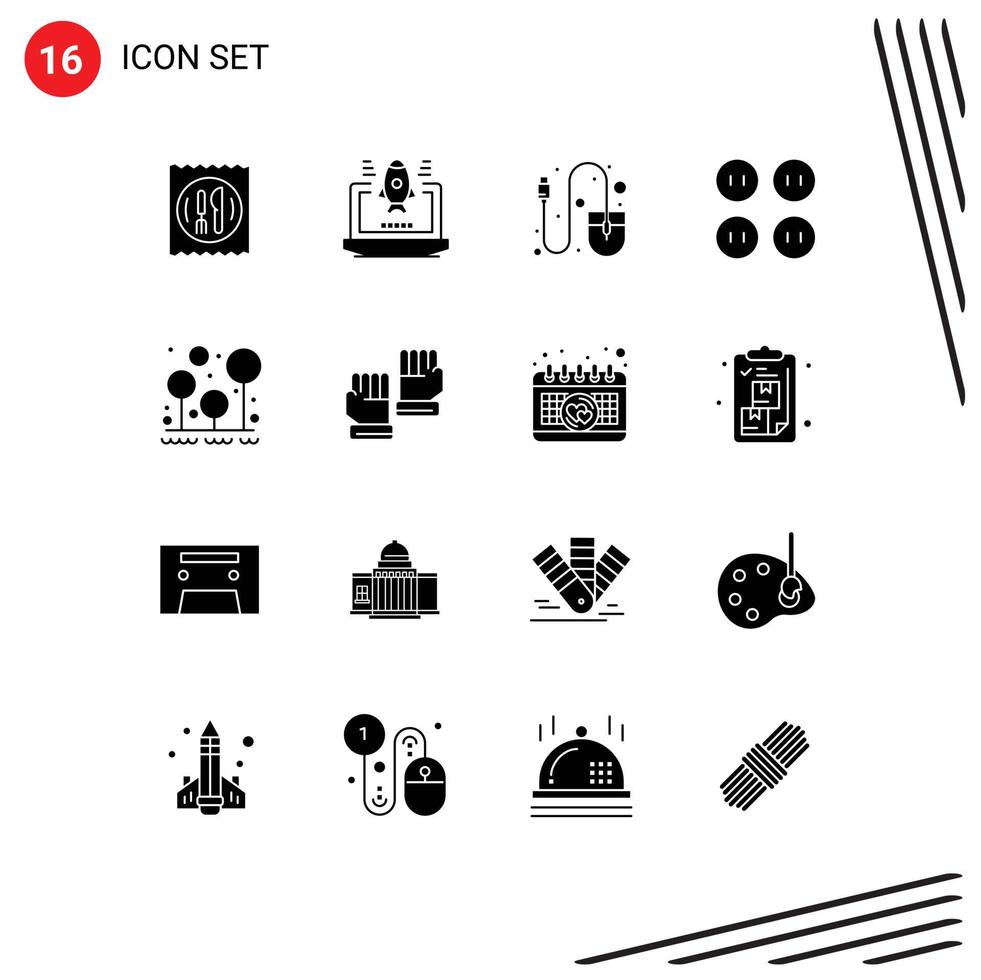 Editable Vector Line Pack of 16 Simple Solid Glyphs of survival forest hardware camping clothes Editable Vector Design Elements