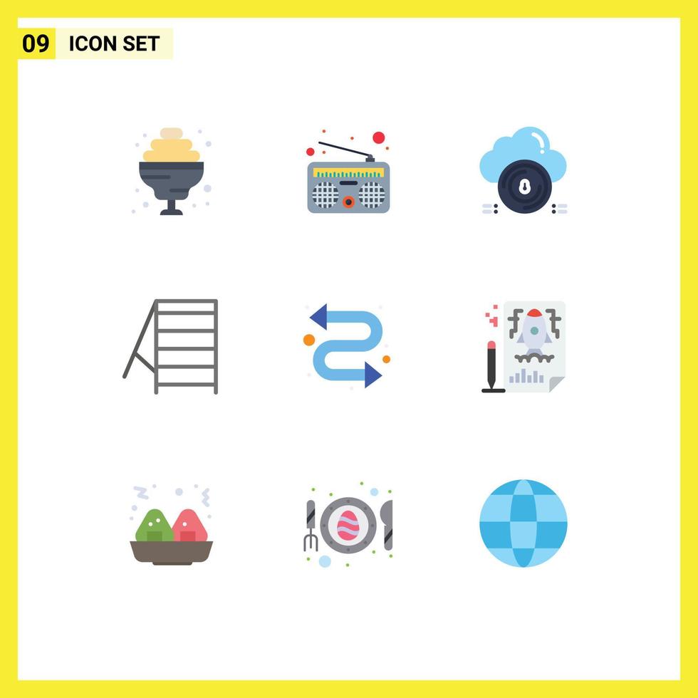 Pack of 9 Modern Flat Colors Signs and Symbols for Web Print Media such as page repeat protect arrows stairs Editable Vector Design Elements