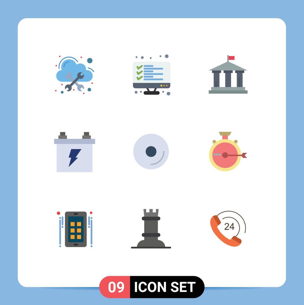 9 Universal Flat Colors Set for Web and Mobile Applications disk electric result battery usa Editable Vector Design Elements