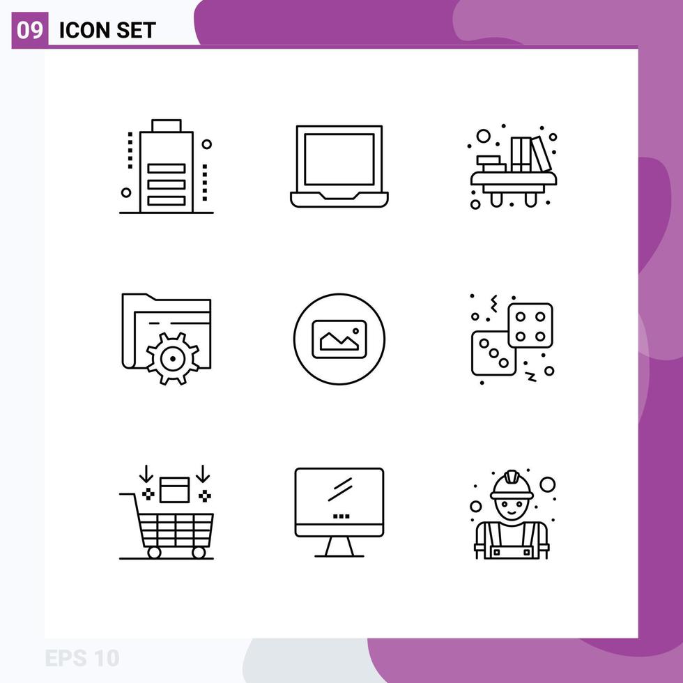 9 Outline concept for Websites Mobile and Apps basic image library computing setting Editable Vector Design Elements