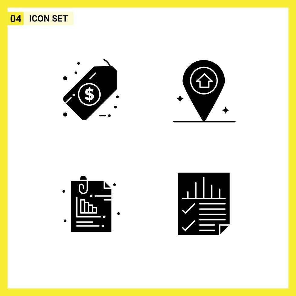 Group of 4 Modern Solid Glyphs Set for dollar office map attachment data Editable Vector Design Elements