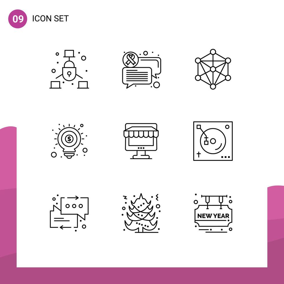 9 Thematic Vector Outlines and Editable Symbols of shopping ecommerce language marketing money Editable Vector Design Elements
