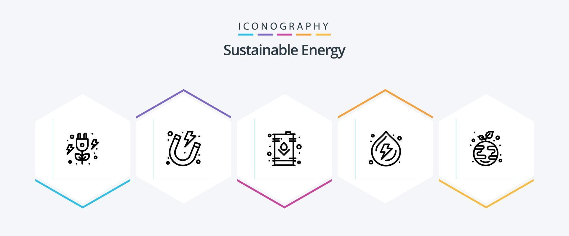 Sustainable Energy 25 Line icon pack including growth. power. electric. water. droop vector