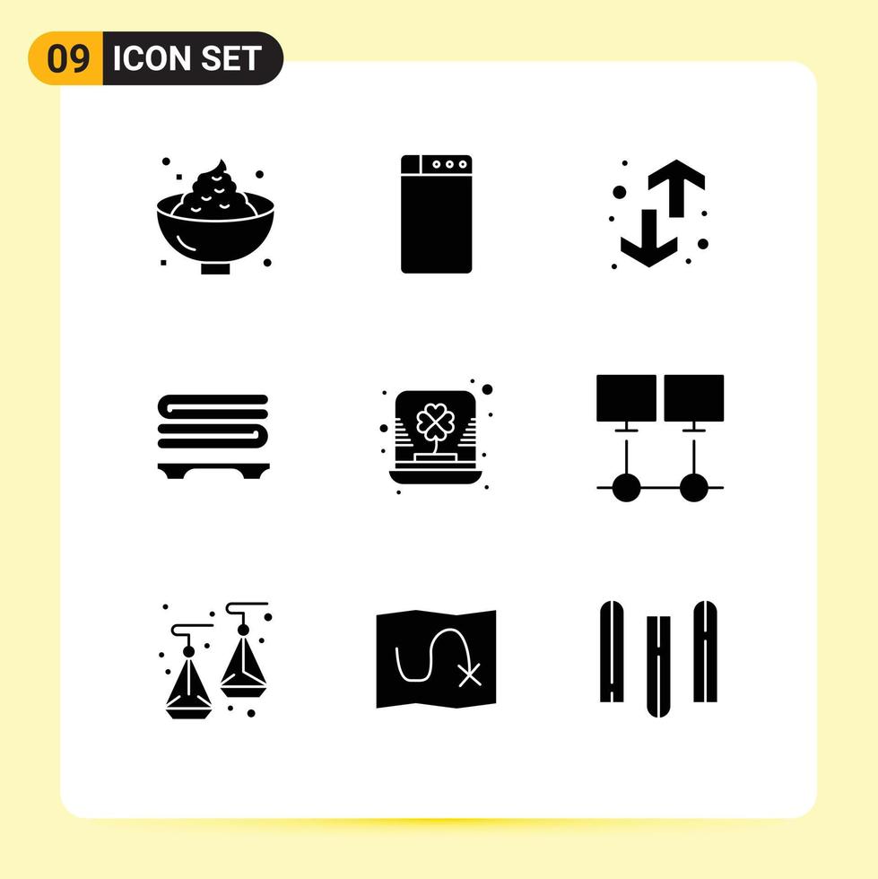 Modern Set of 9 Solid Glyphs and symbols such as irish day down wellness spa Editable Vector Design Elements