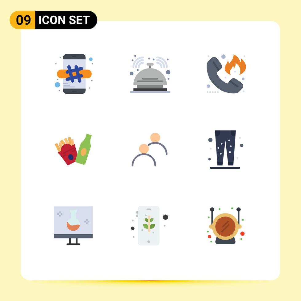 Group of 9 Modern Flat Colors Set for user frise service bottle firefighter Editable Vector Design Elements