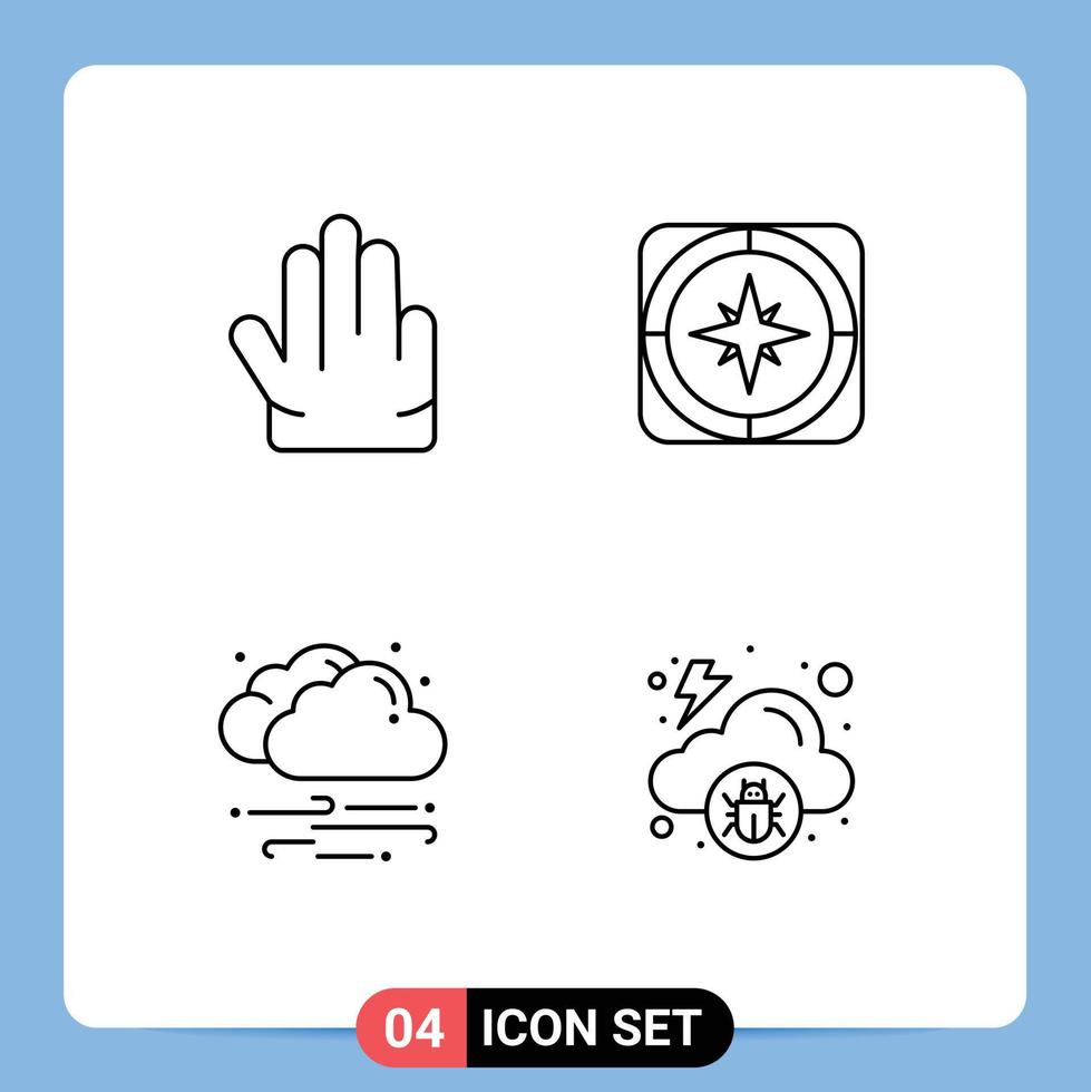 Modern Set of 4 Filledline Flat Colors Pictograph of fingers wind gps navigation cloud Editable Vector Design Elements