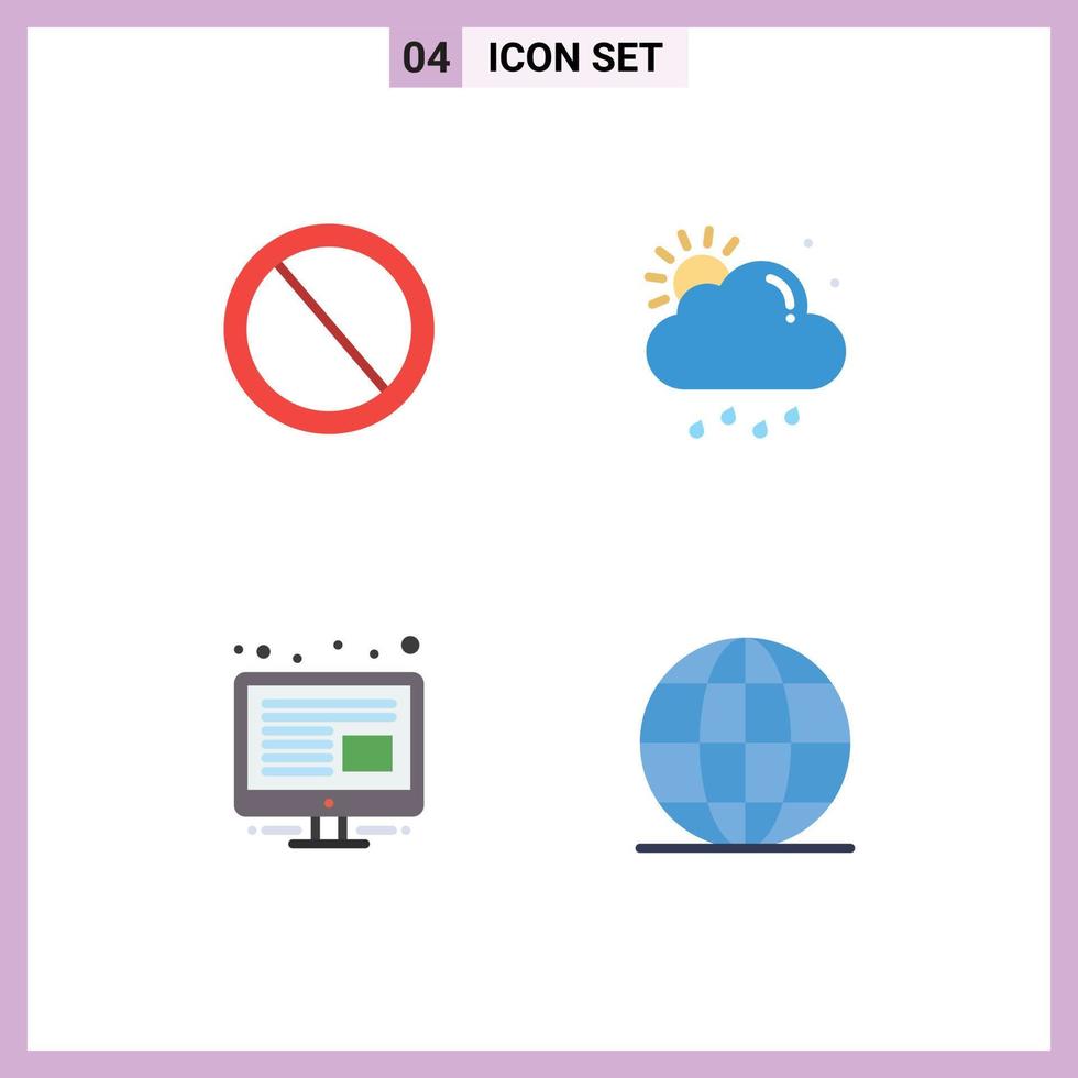 4 Universal Flat Icons Set for Web and Mobile Applications bin content trash rain screen Editable Vector Design Elements