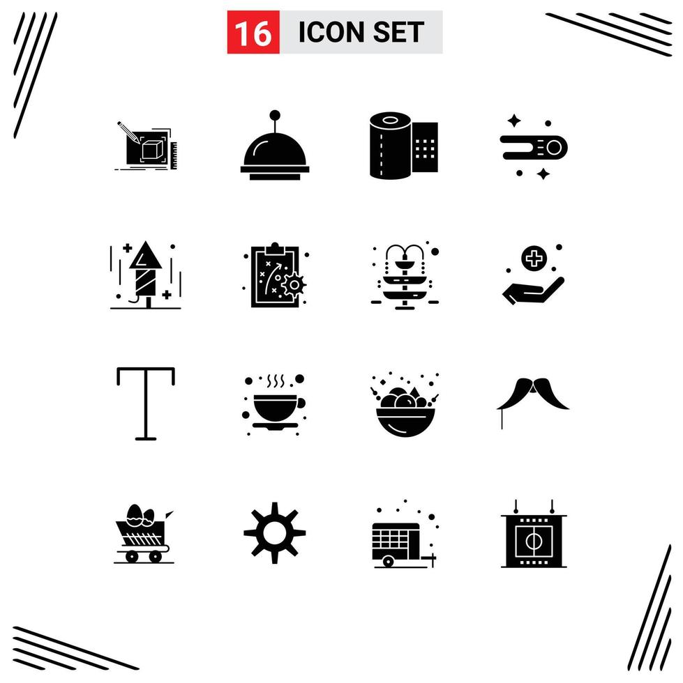 Pictogram Set of 16 Simple Solid Glyphs of party celebration bathroom space astronomy Editable Vector Design Elements