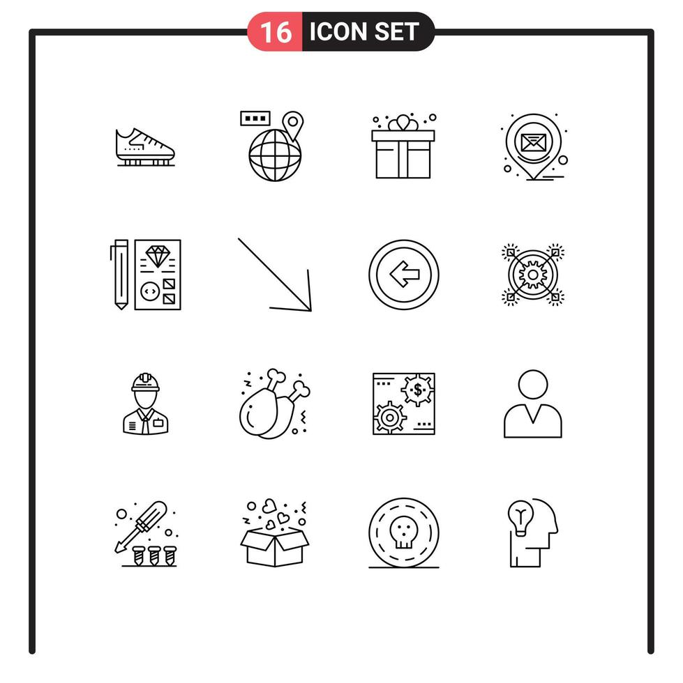 Modern Set of 16 Outlines and symbols such as coding pin location location shopping Editable Vector Design Elements