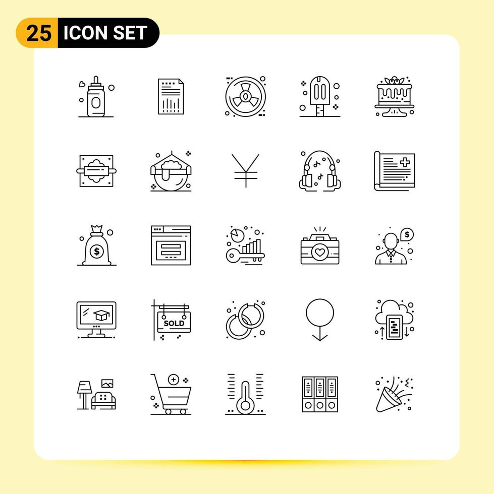 25 Universal Line Signs Symbols of party cream paper carnival radiation Editable Vector Design Elements