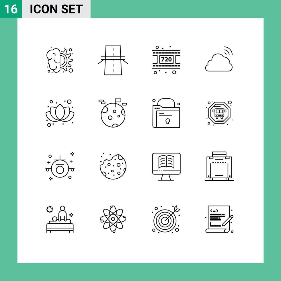 Set of 16 Vector Outlines on Grid for weather sky grid rainbow video Editable Vector Design Elements
