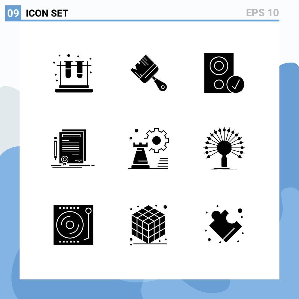 Mobile Interface Solid Glyph Set of 9 Pictograms of document contract computers certificate speaker Editable Vector Design Elements