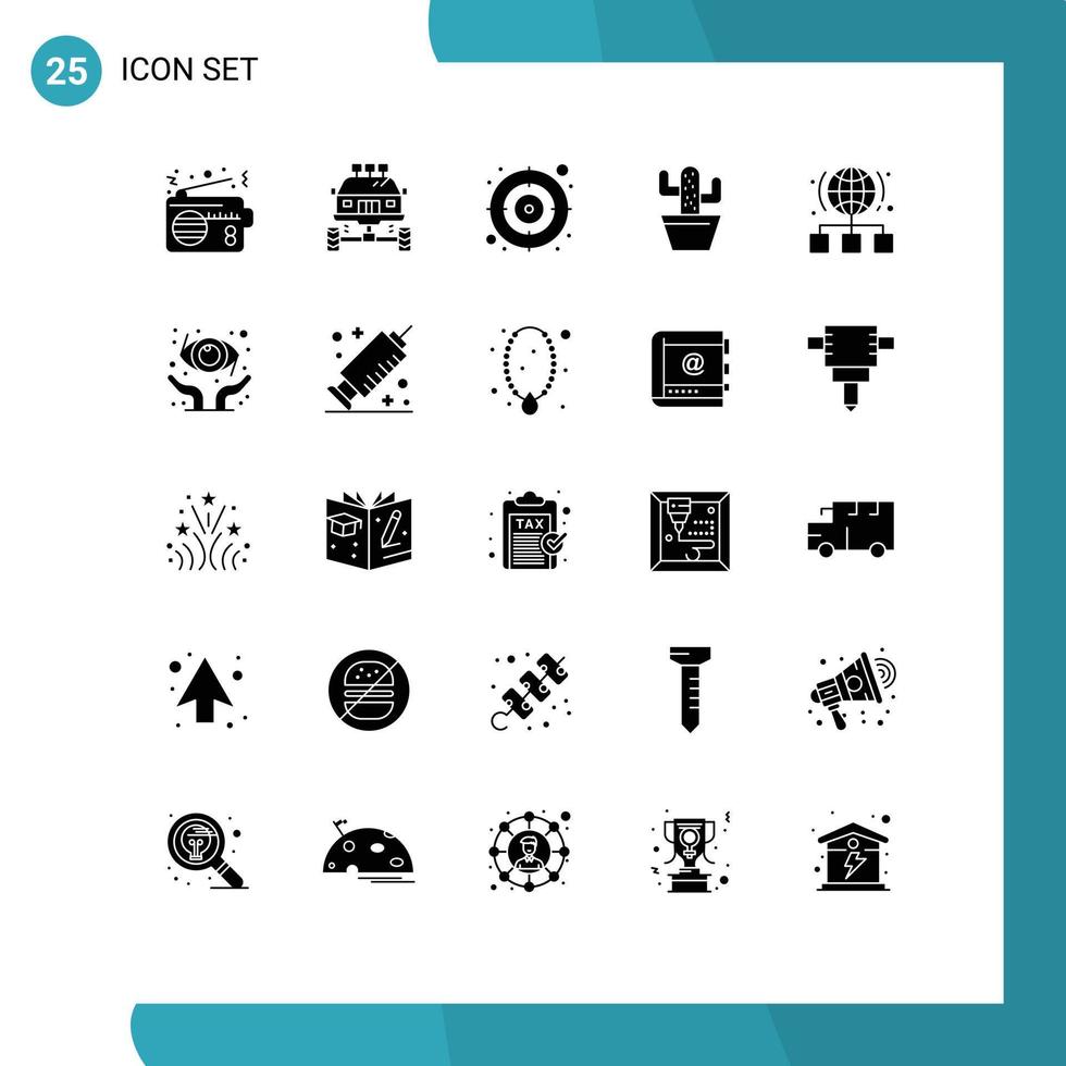 25 Universal Solid Glyph Signs Symbols of globe pot dirt nature target Editable Vector Design Elements