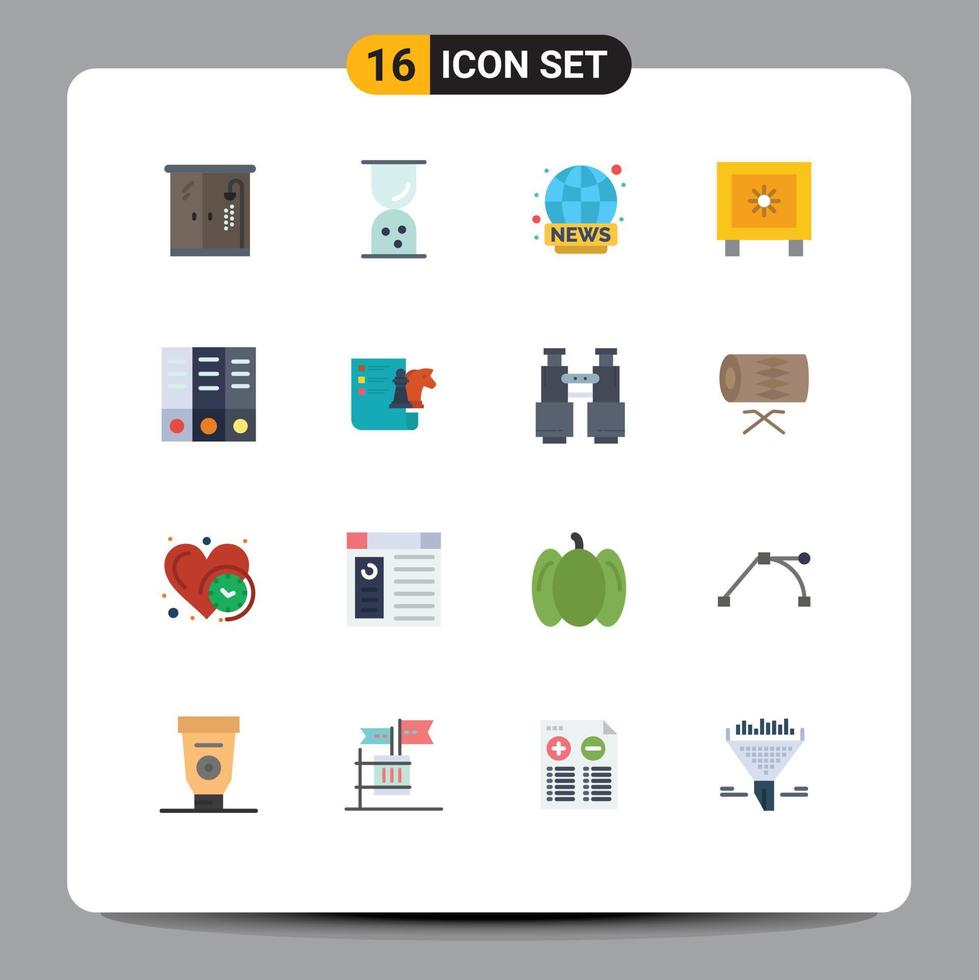 Editable Vector Line Pack of 16 Simple Flat Colors of documents archive broadcasting logistic lock Editable Pack of Creative Vector Design Elements