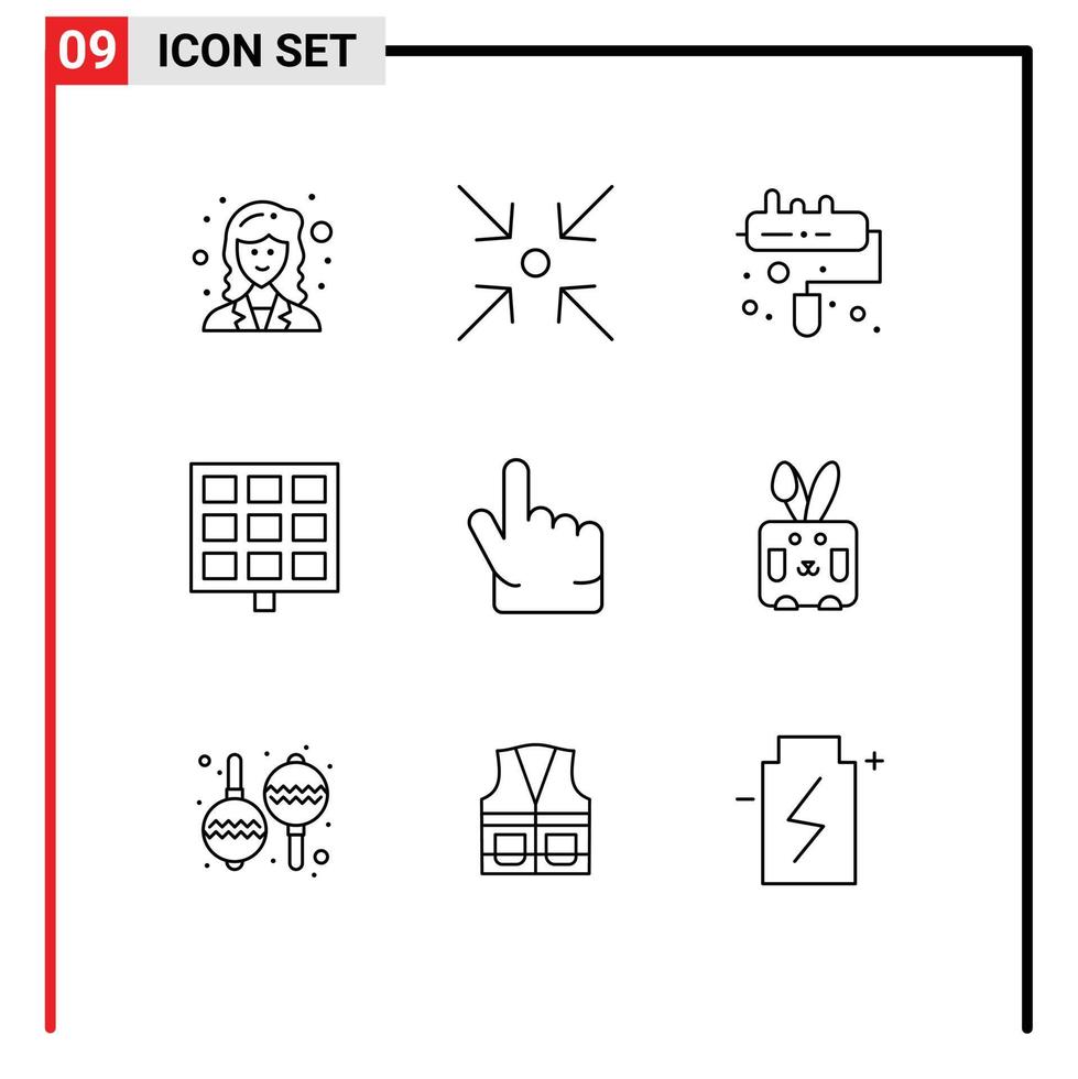 Pictogram Set of 9 Simple Outlines of easter hand paint forefinger construction Editable Vector Design Elements