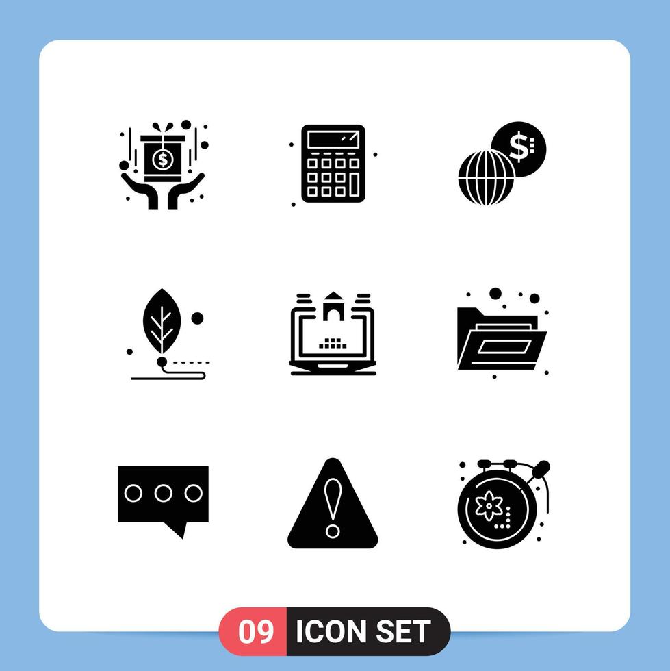 Mobile Interface Solid Glyph Set of 9 Pictograms of home life global leaf biology Editable Vector Design Elements