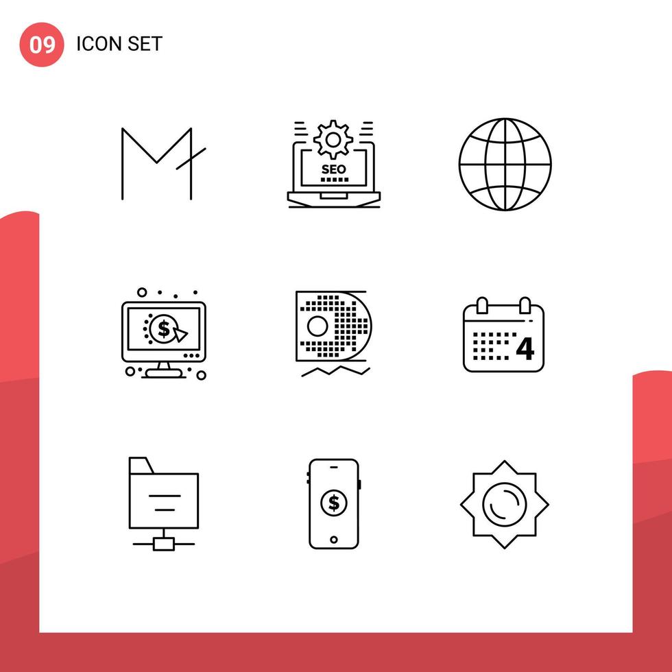 Pictogram Set of 9 Simple Outlines of data per configuration pay design Editable Vector Design Elements