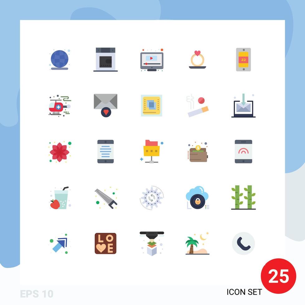 25 Universal Flat Color Signs Symbols of ambulance sun play mobile heart Editable Vector Design Elements