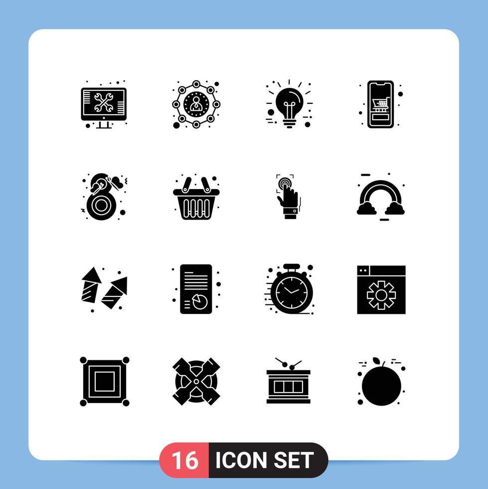 16 Universal Solid Glyph Signs Symbols of online mobile user device technology Editable Vector Design Elements