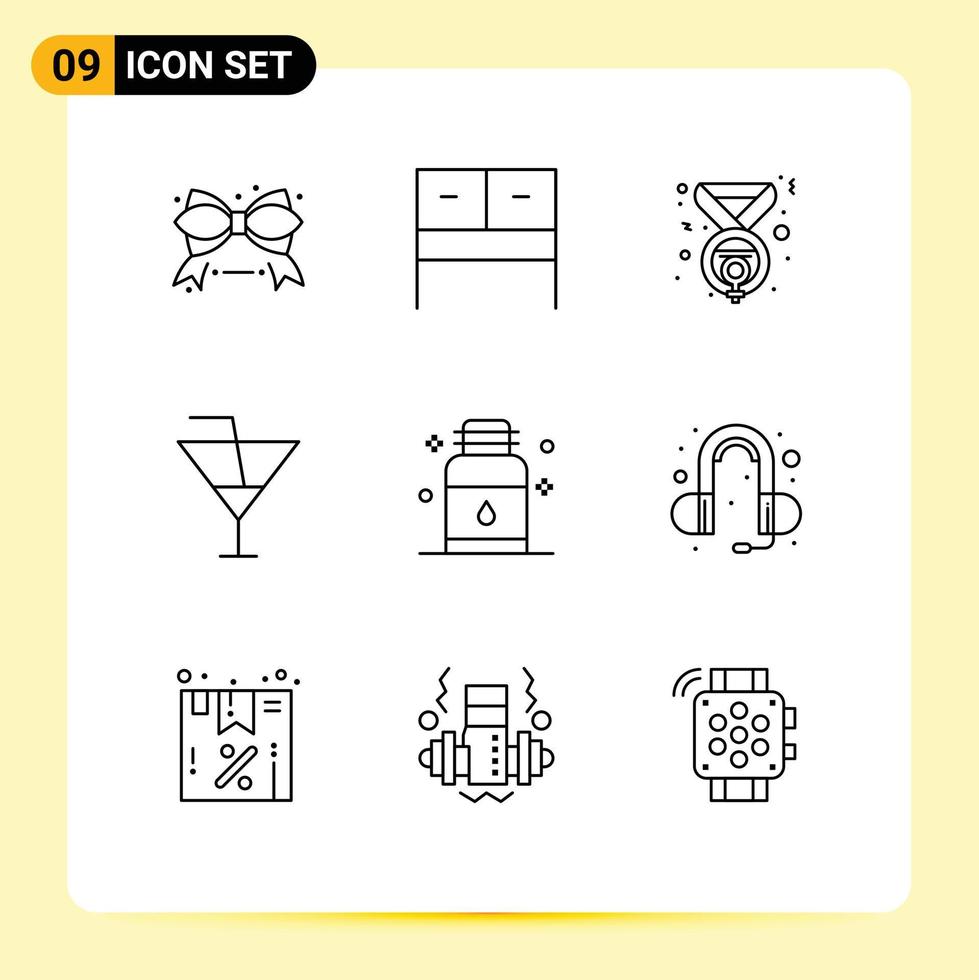 valores vector icono paquete de 9 9 línea señales y símbolos para petróleo pelo medalla fiesta vaso editable vector diseño elementos