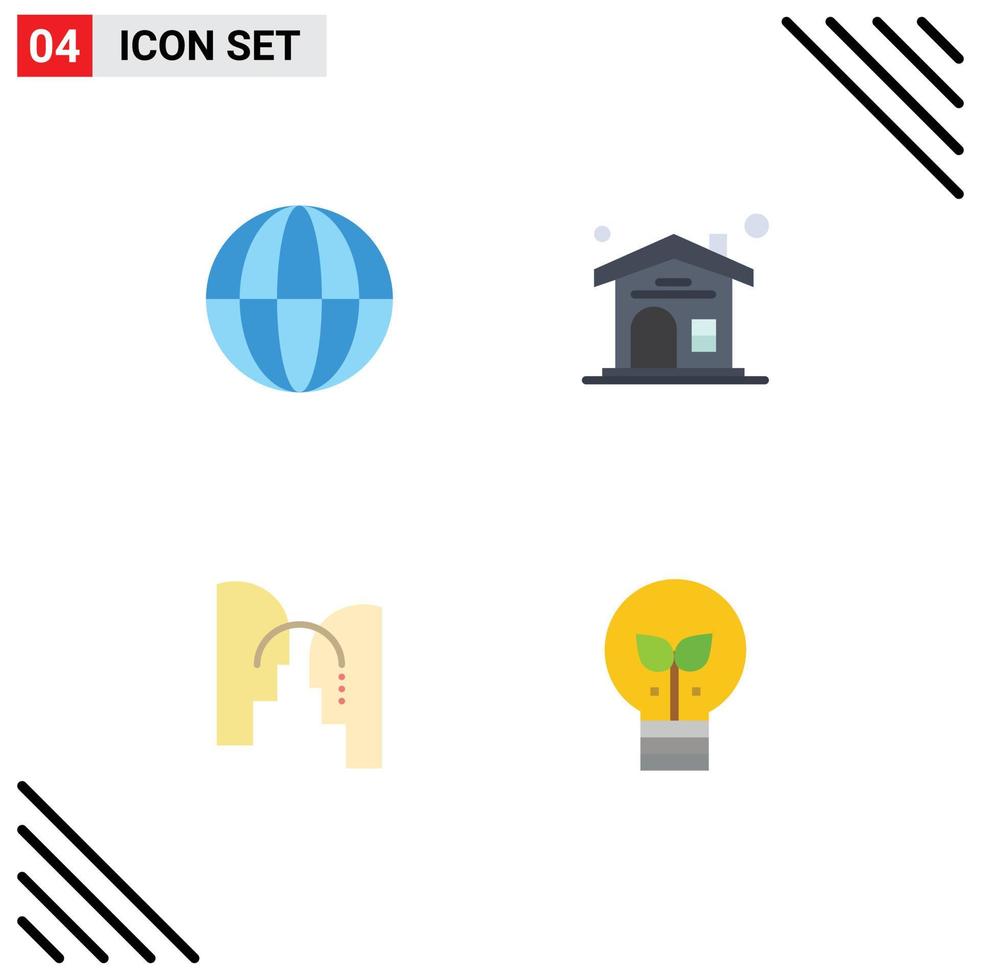 Set of 4 Vector Flat Icons on Grid for earth mind internet real estate eco Editable Vector Design Elements