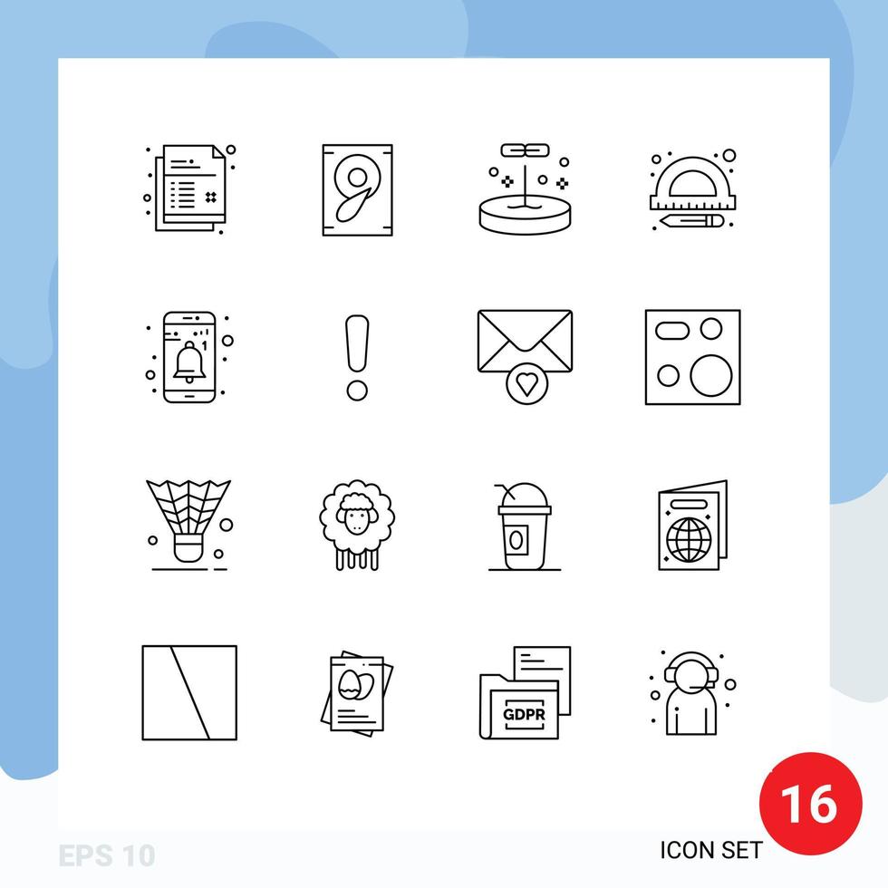 conjunto de dieciséis moderno ui íconos símbolos señales para usuario interfaz educación aplicación regla editable vector diseño elementos