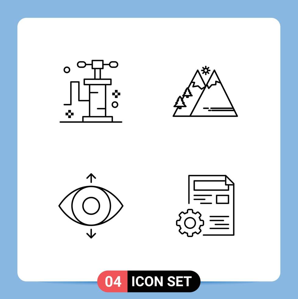 Line Pack of 4 Universal Symbols of pump focus mountains sun document Editable Vector Design Elements