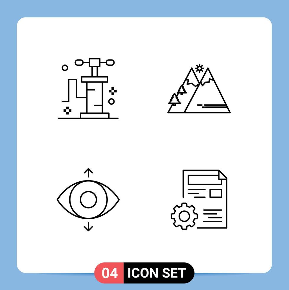 línea paquete de 4 4 universal símbolos de bomba atención montañas Dom documento editable vector diseño elementos