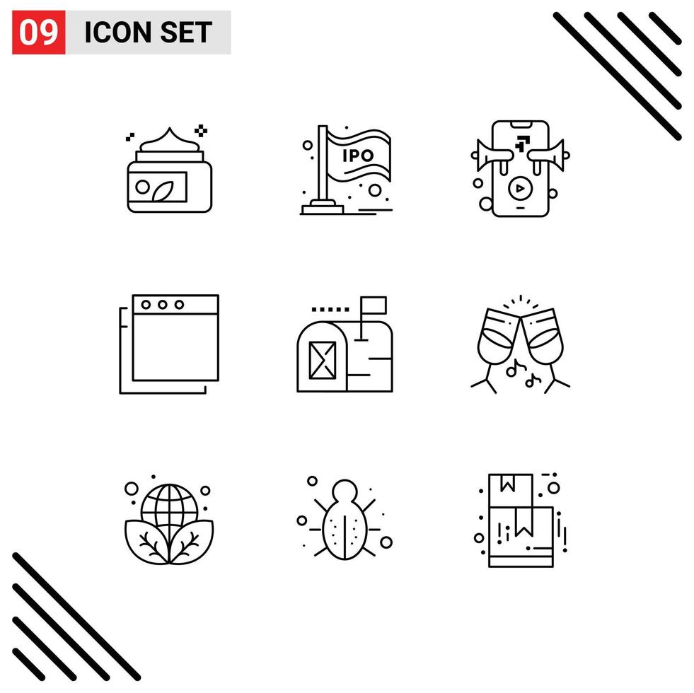 Stock Vector Icon Pack of 9 Line Signs and Symbols for glass mail chart email apps Editable Vector Design Elements