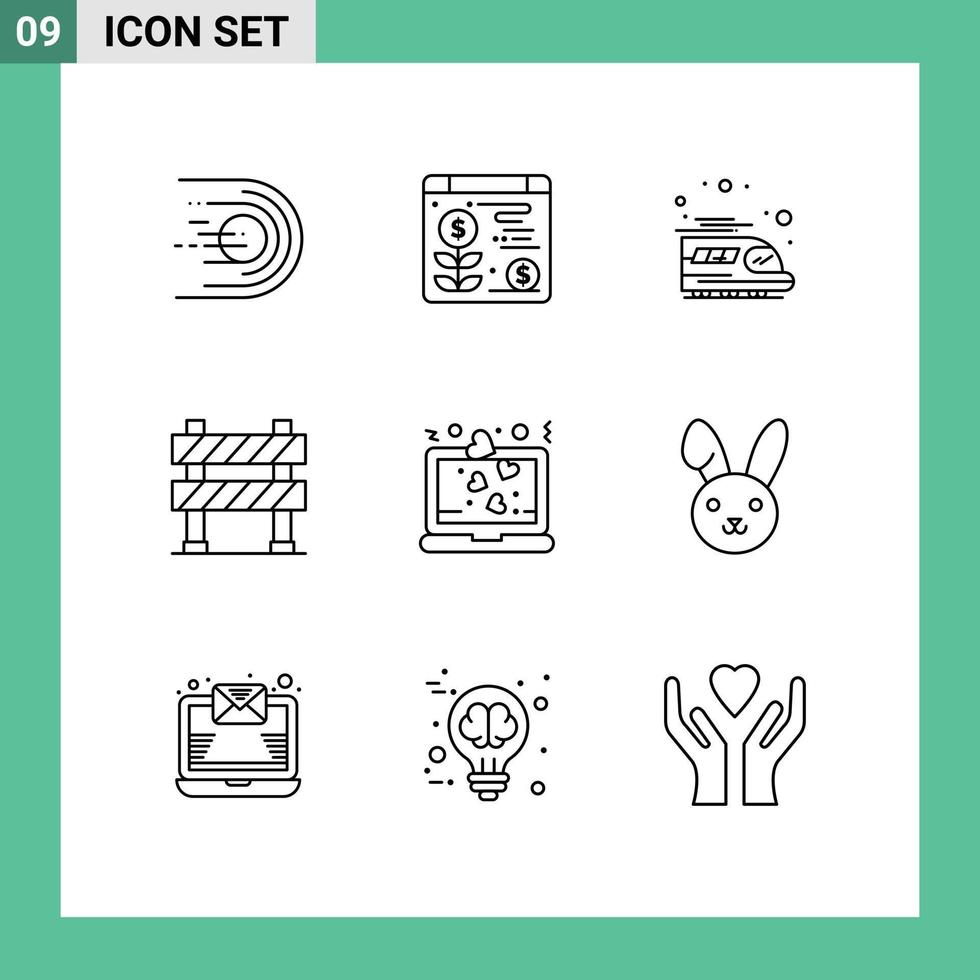 Group of 9 Outlines Signs and Symbols for laptop under construction public road sign boundary Editable Vector Design Elements