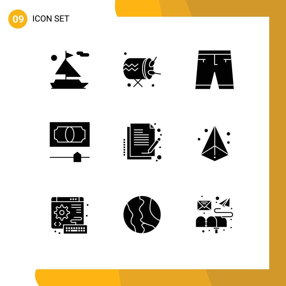 9 Solid Glyph concept for Websites Mobile and Apps sign contract clothe money cash Editable Vector Design Elements