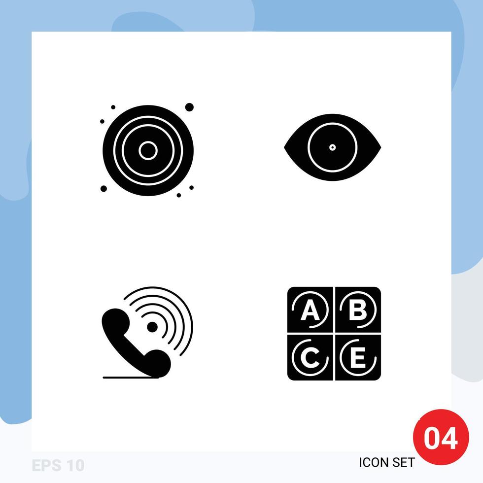 Modern Set of 4 Solid Glyphs Pictograph of cd phone video human ring Editable Vector Design Elements