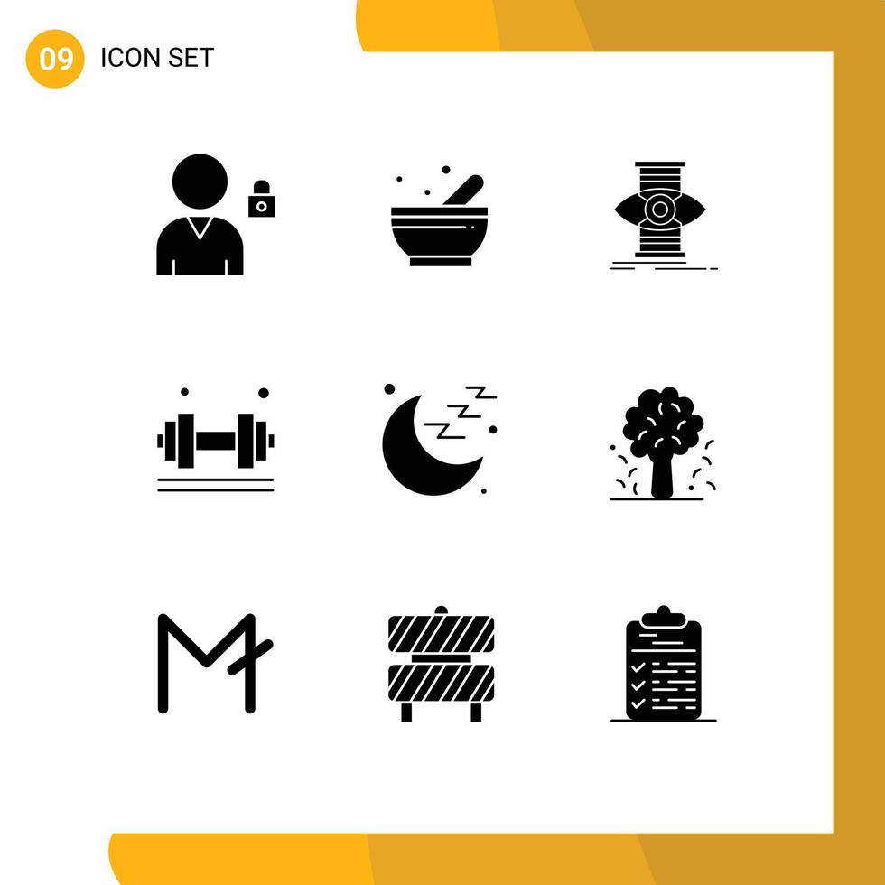 9 User Interface Solid Glyph Pack of modern Signs and Symbols of sign medical focus weight lifter exercise Editable Vector Design Elements