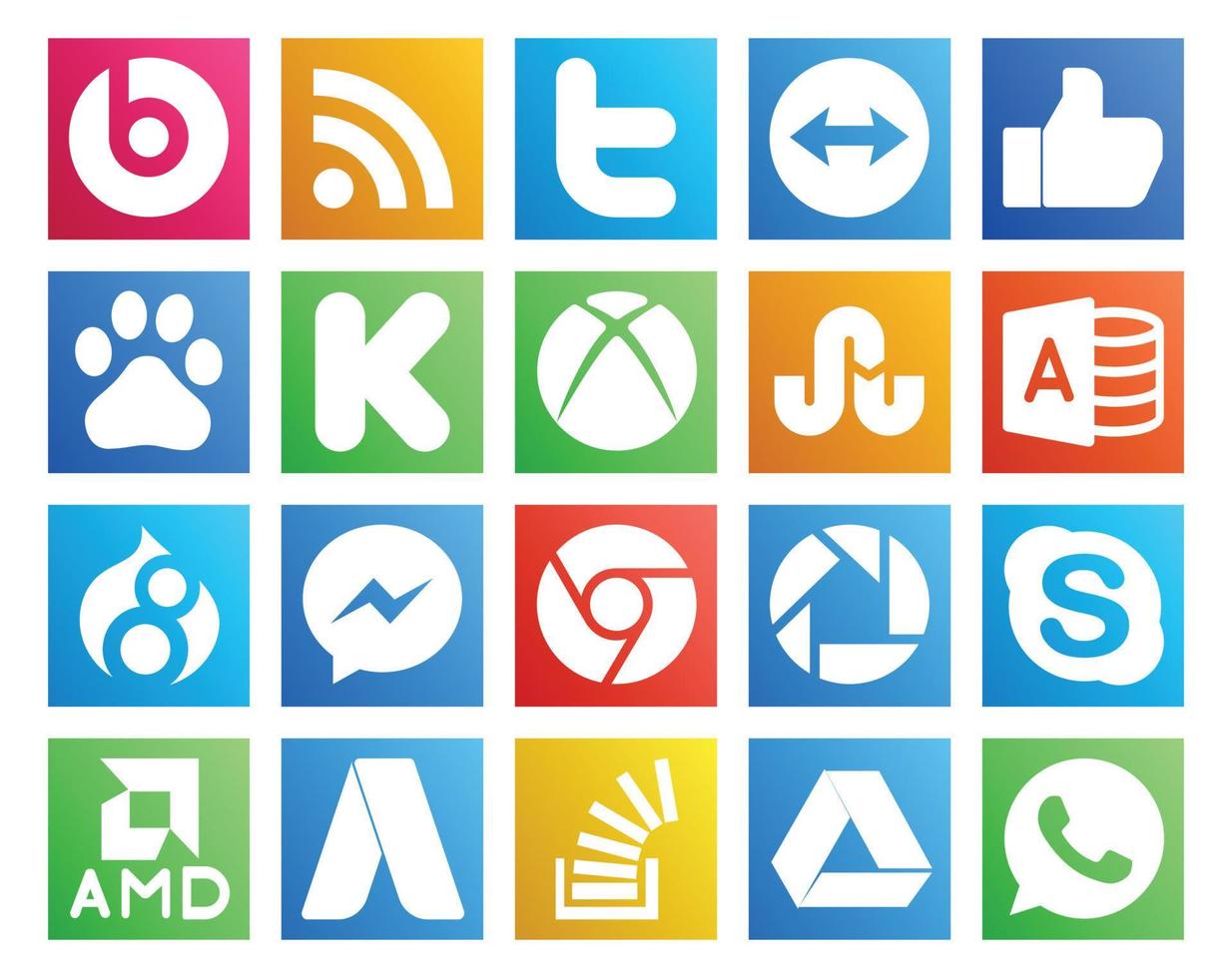 20 Social Media Icon Pack Including amd skype xbox picasa messenger vector