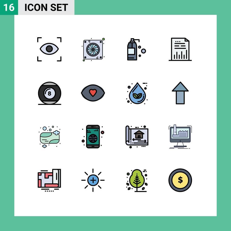 Pack of 16 creative Flat Color Filled Lines of line ball detergent graph document Editable Creative Vector Design Elements
