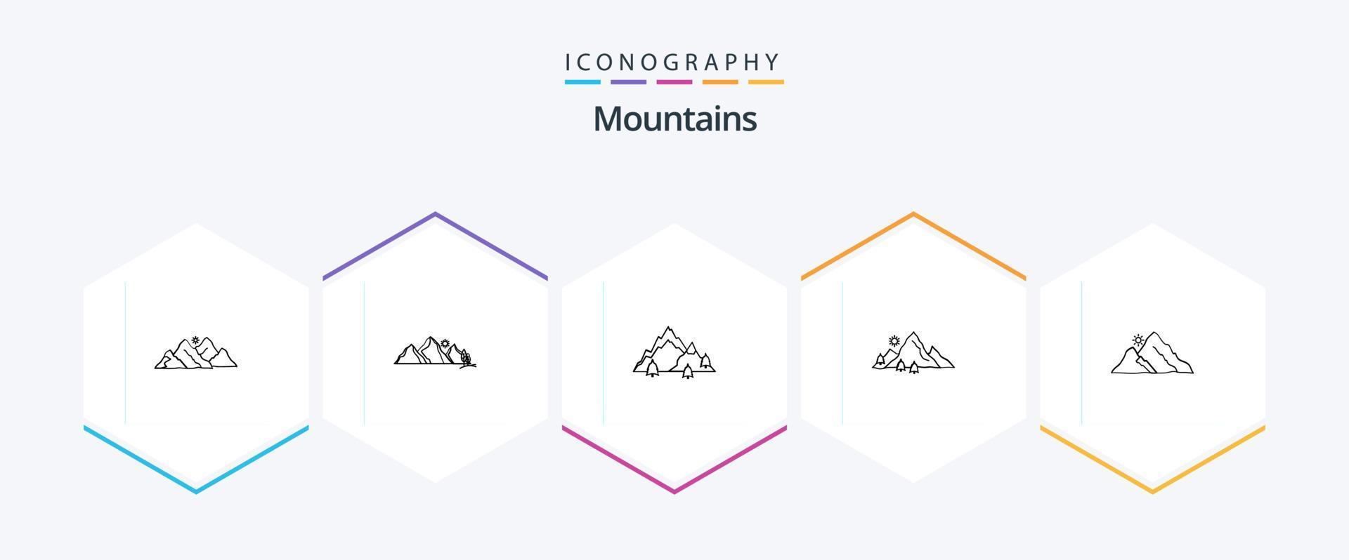 Mountains 25 Line icon pack including hill. mountain. mountain. tree. hill vector