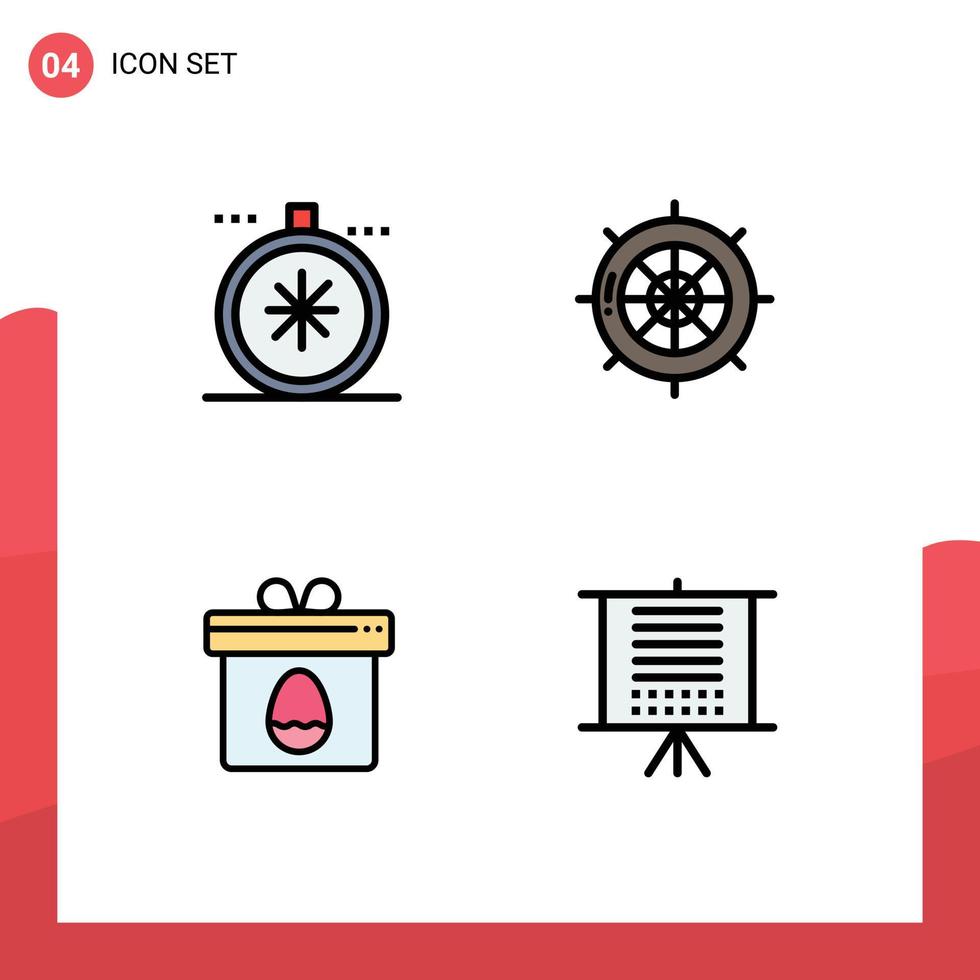 Set of 4 Modern UI Icons Symbols Signs for compass gift open sea egg Editable Vector Design Elements
