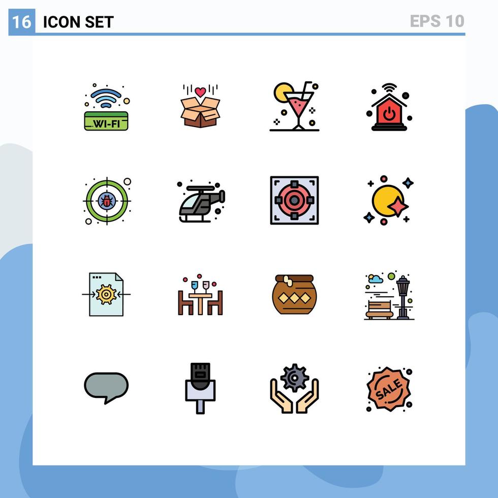 16 Universal Flat Color Filled Lines Set for Web and Mobile Applications cyber internet of things beach intelligent home glass Editable Creative Vector Design Elements