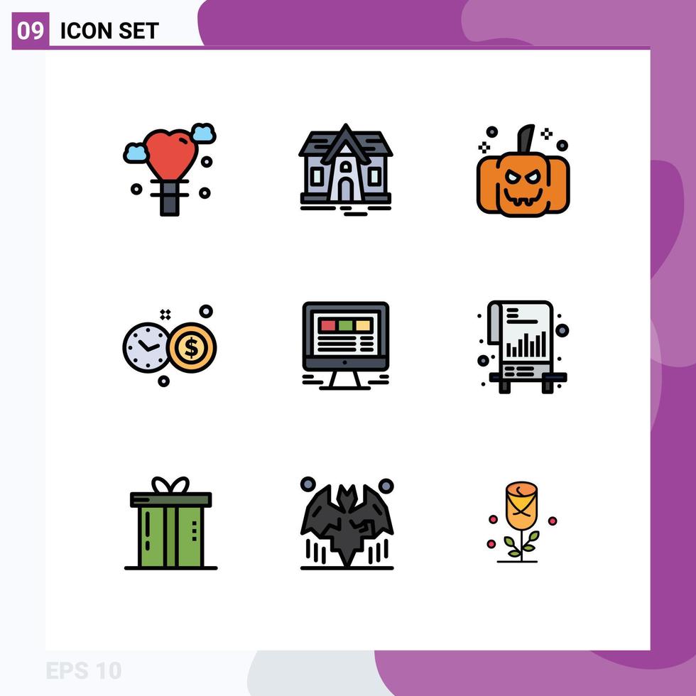 Set of 9 Modern UI Icons Symbols Signs for chart internet scary website browser Editable Vector Design Elements