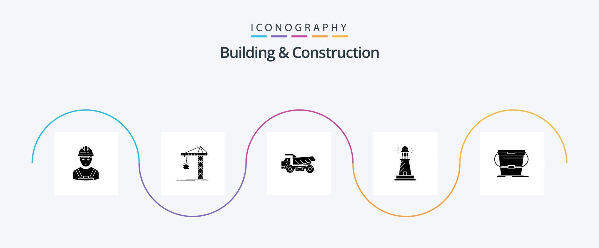 edificio y construcción glifo 5 5 icono paquete incluso playa. casa. construyendo faro. transporte vector