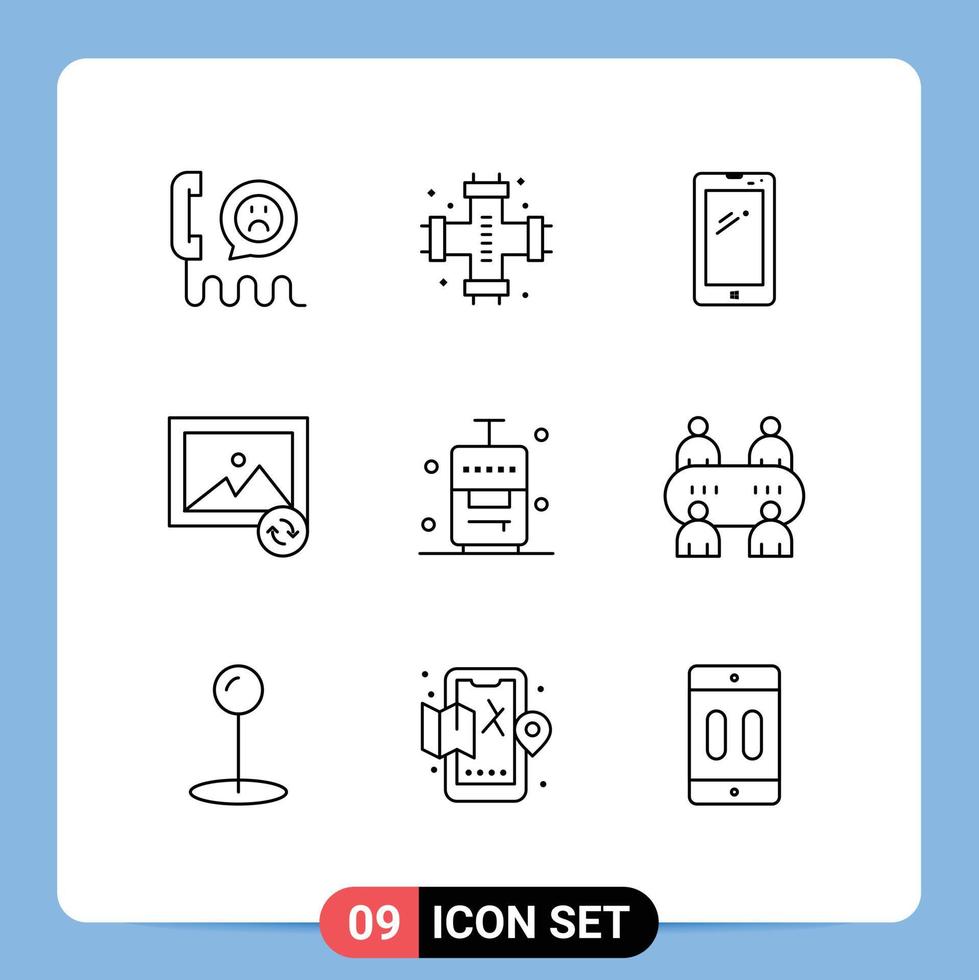 Group of 9 Modern Outlines Set for sync image plumbing iphone mobile Editable Vector Design Elements