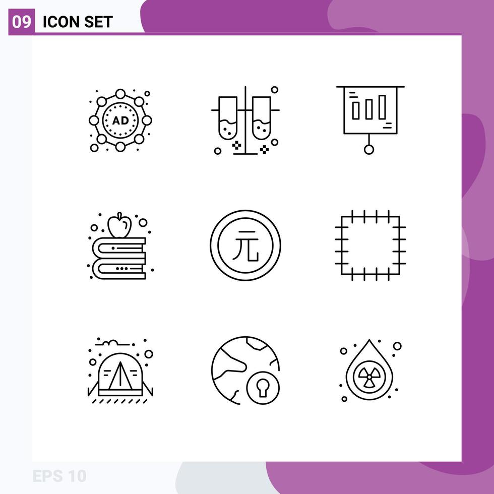 User Interface Pack of 9 Basic Outlines of finance coin marketing business books Editable Vector Design Elements
